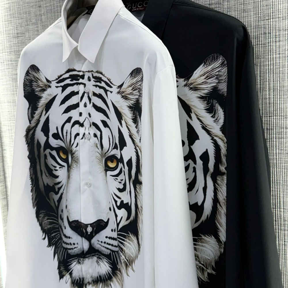 Gucci Tiger Print White Cotton Shirt-thumb-3