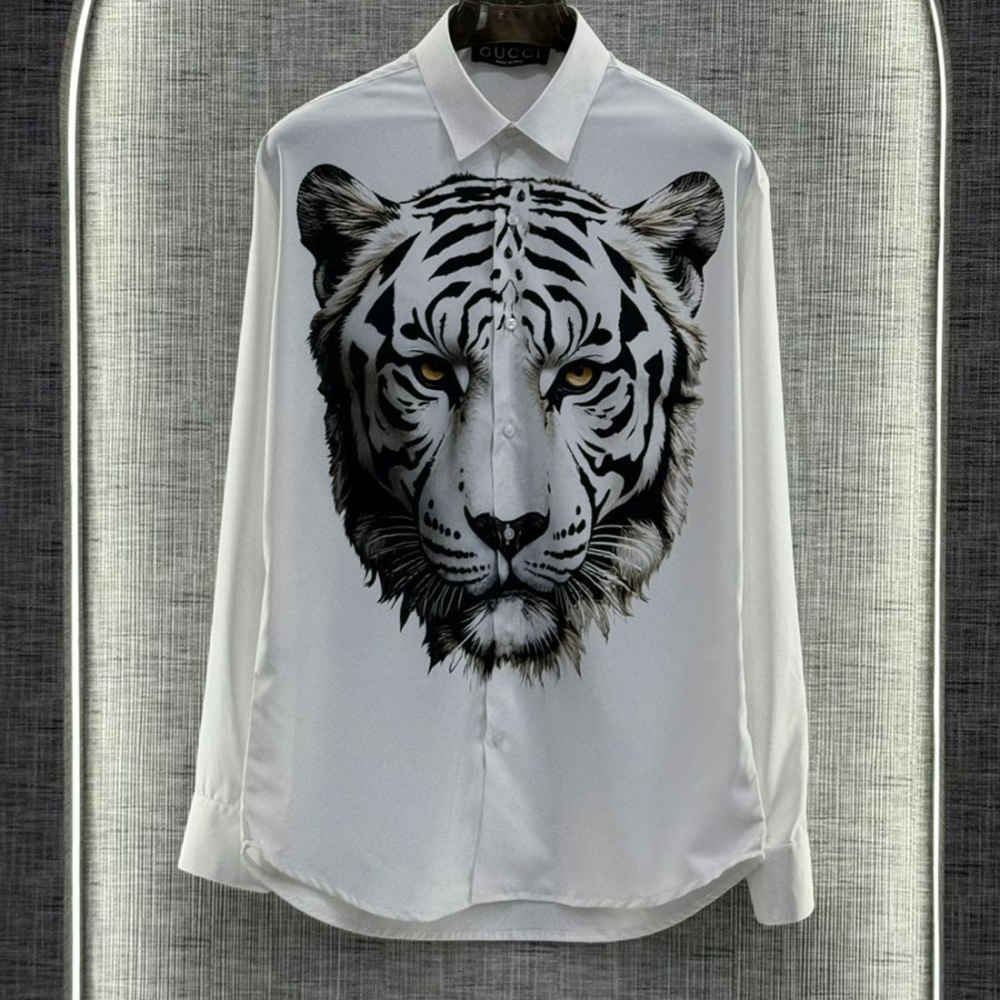 Gucci Tiger Print White Cotton Shirt-thumb-2