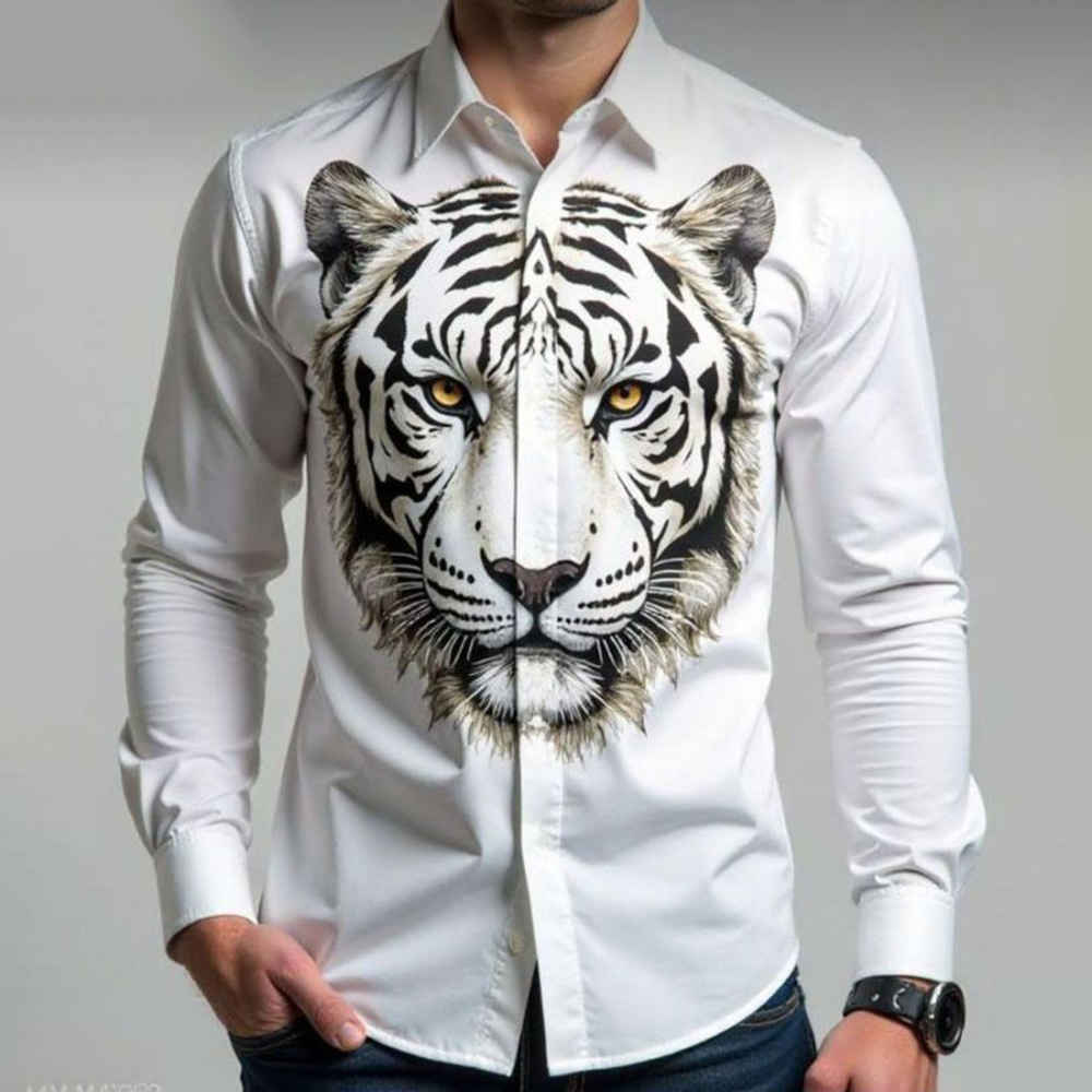 Gucci Tiger Print White Cotton Shirt-thumb-0