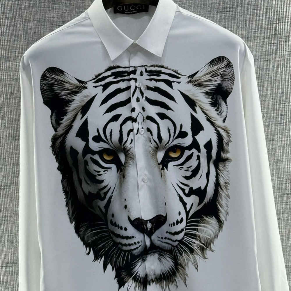 Gucci Tiger Print White Cotton Shirt-thumb-1