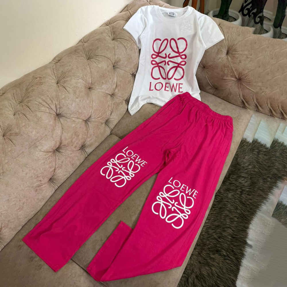 Loewe Embroidered logo White & Pink Premium Co-ord Set-1