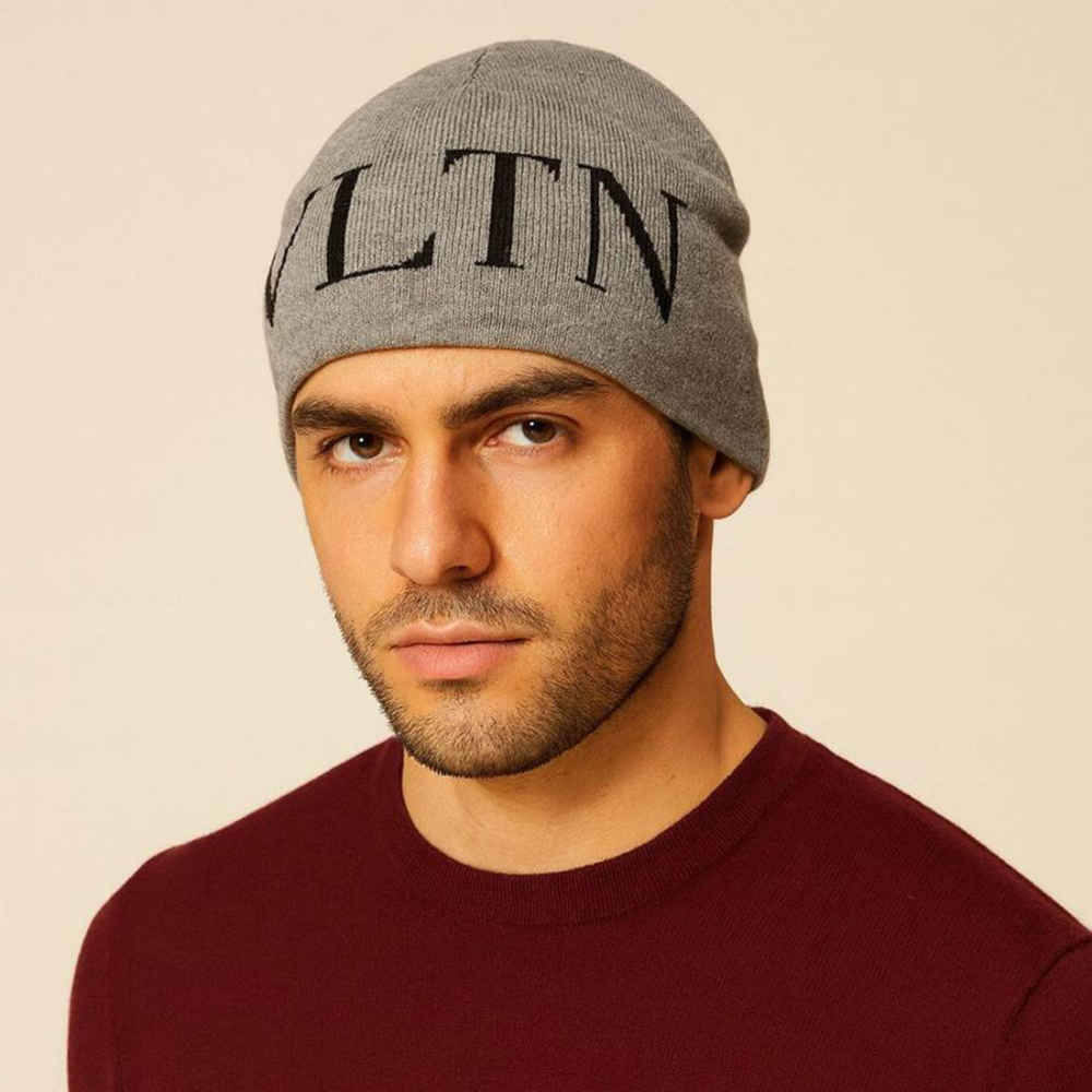 Valentino Grey Cashmere Beanie-thumb-0