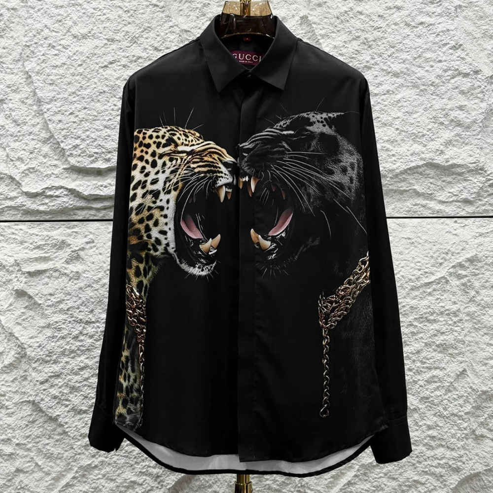 Gucci Leopard and Black Panther Black Cotton Shirt-2