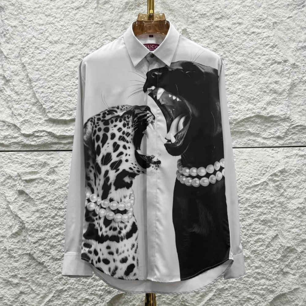 Gucci Leopard and Black Panther White Cotton Shirt-2