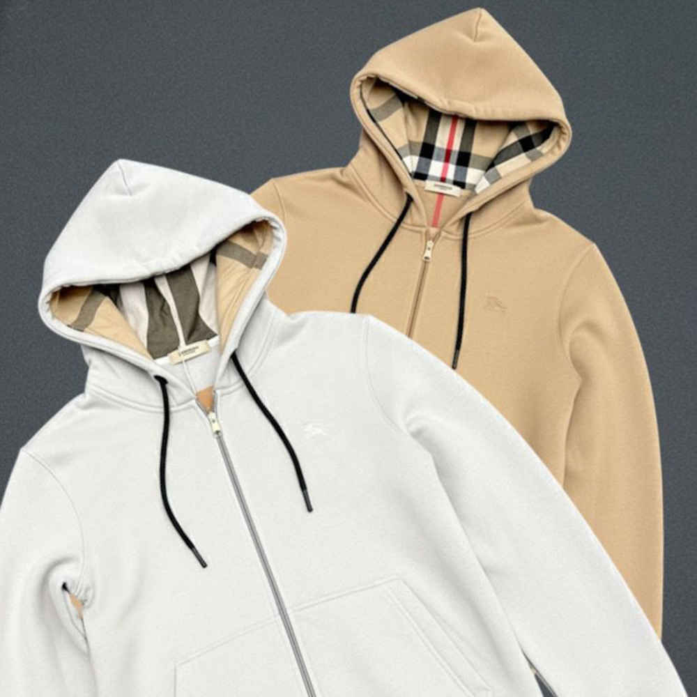 Burberry Hood Embroidery Logo White Zip Hoodie-thumb-6