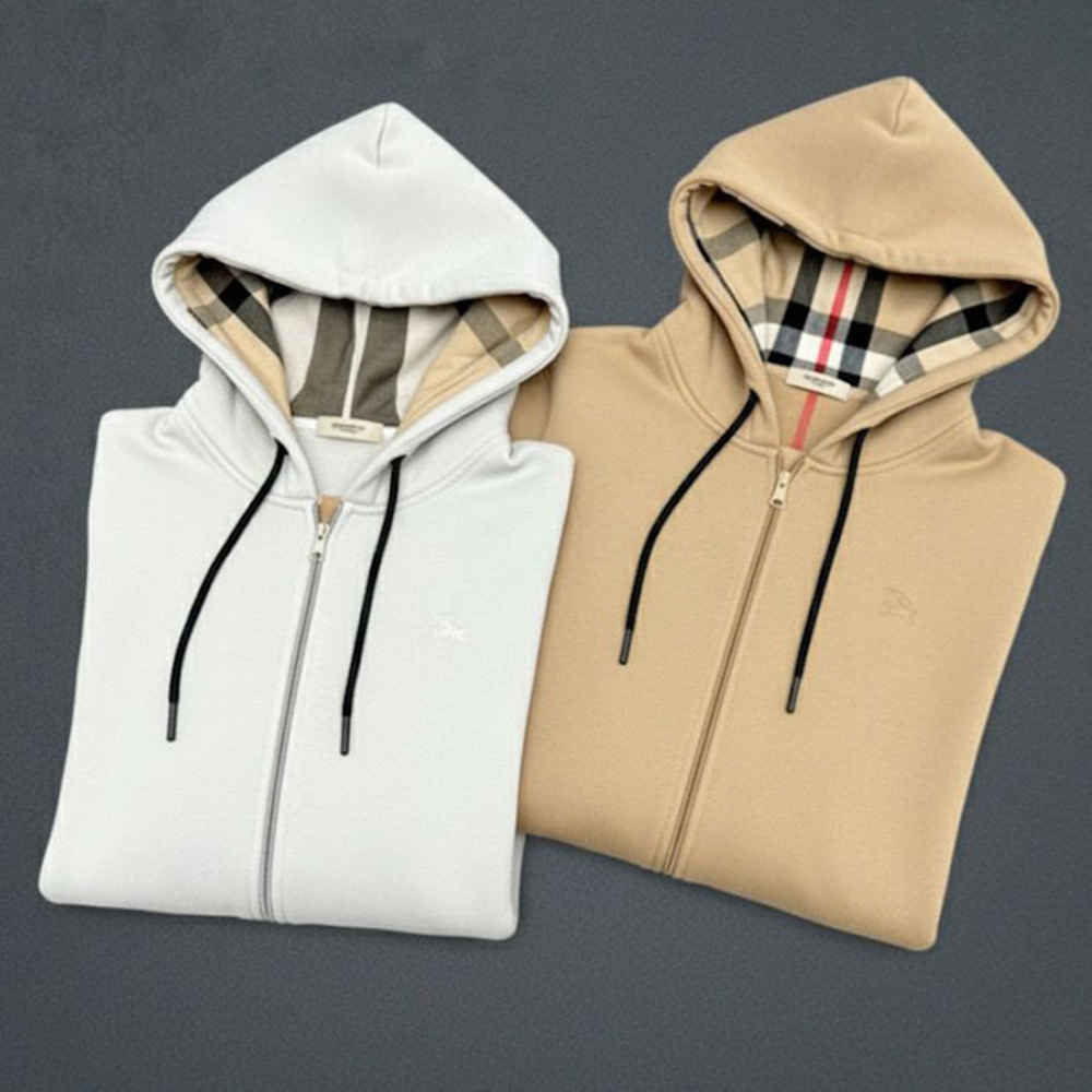 Burberry Hood Embroidery Logo White Zip Hoodie-thumb-7