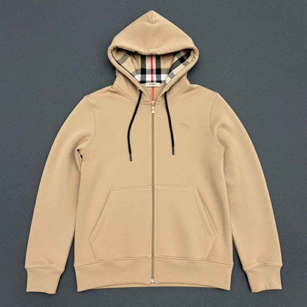Burberry 'Hove' Check Hood Embroidery Logo Zip Hoodie-thumb-2