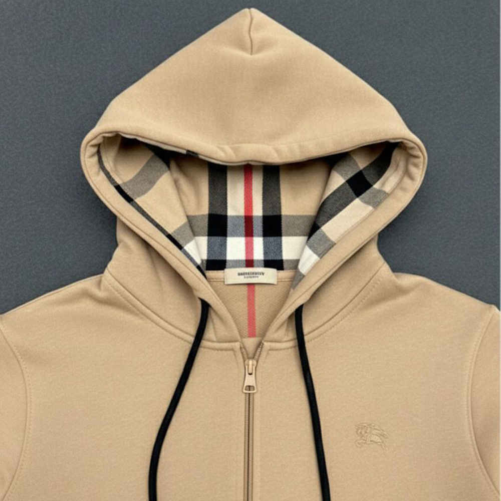Burberry 'Hove' Check Hood Embroidery Logo Zip Hoodie-thumb-1