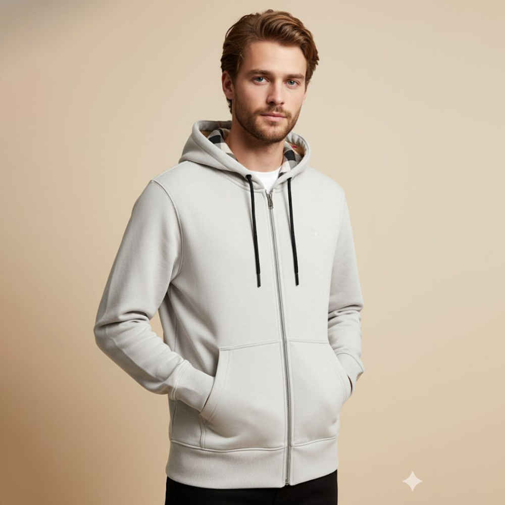 Burberry Hood Embroidery Logo White Zip Hoodie-thumb-1