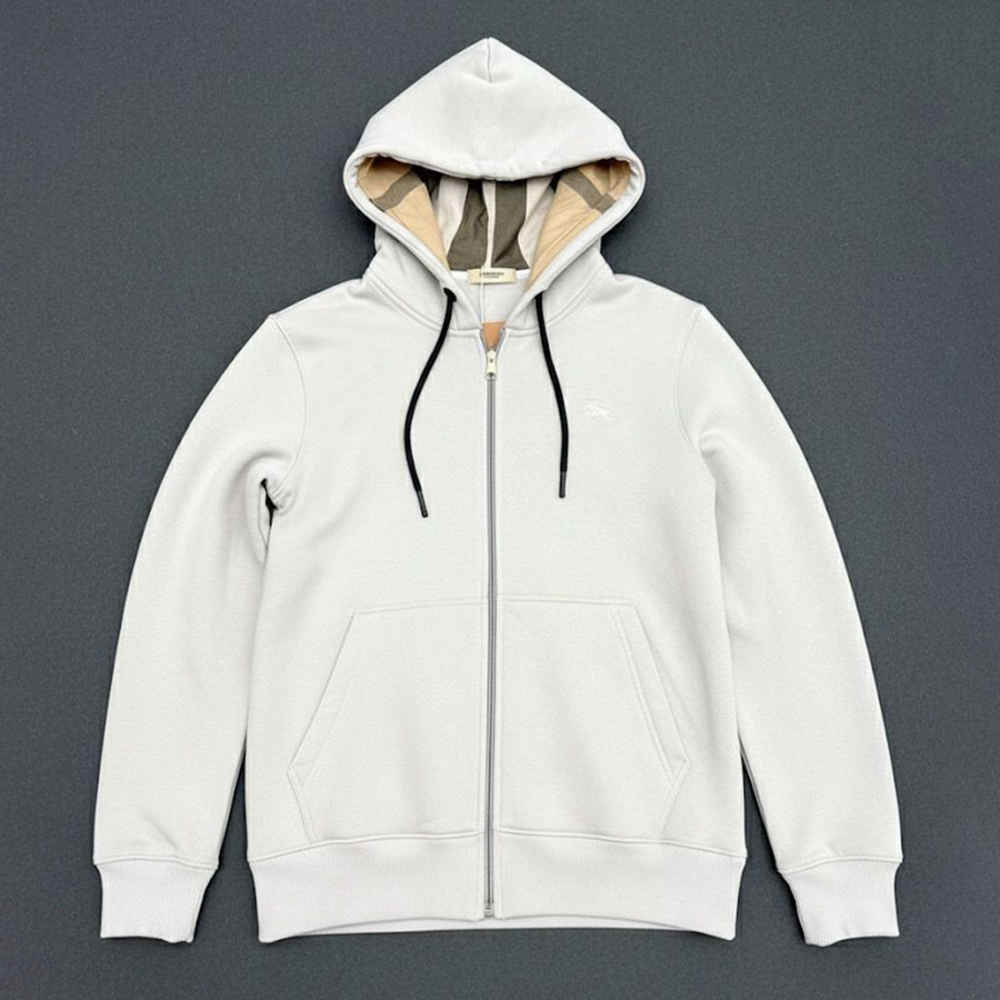 Burberry Hood Embroidery Logo White Zip Hoodie-thumb-4