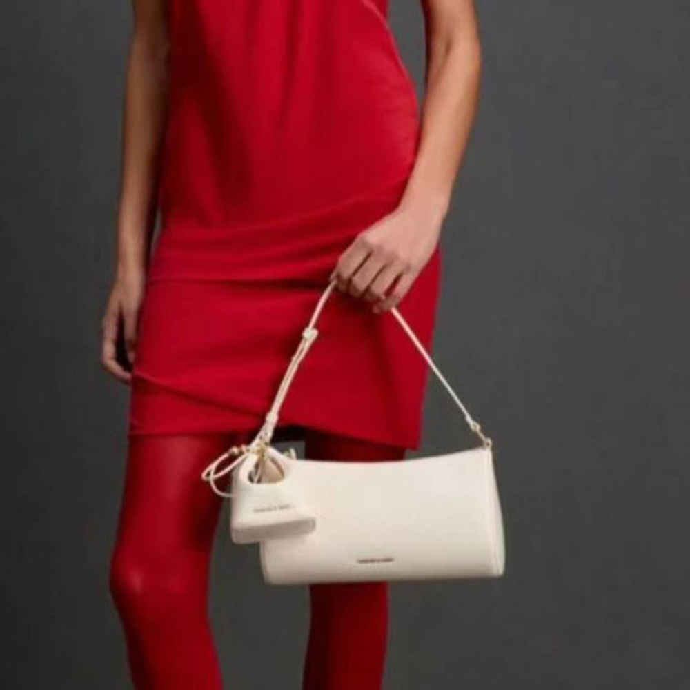 Charles & Keith Augustine Metallic Eel-Effect White Scultured Bag-thumb-0