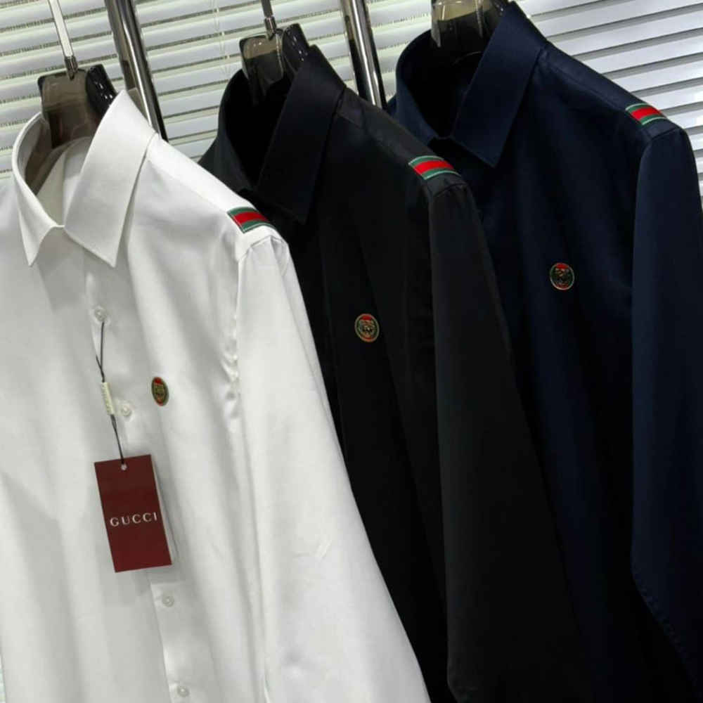 Gucci GG Embroidery Black Stretch Cotton Shirt-thumb-7