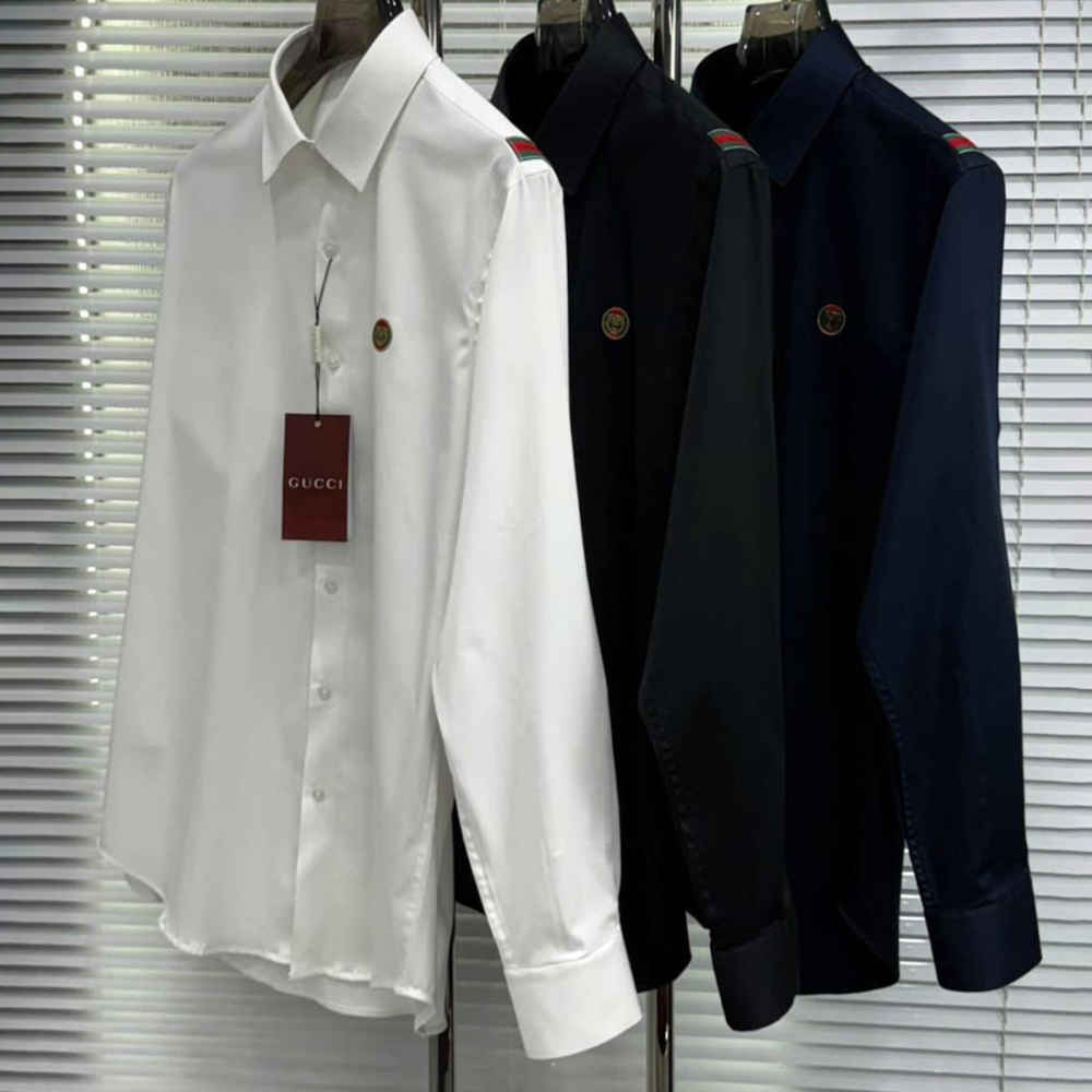 Gucci GG Embroidery Black Stretch Cotton Shirt-thumb-8