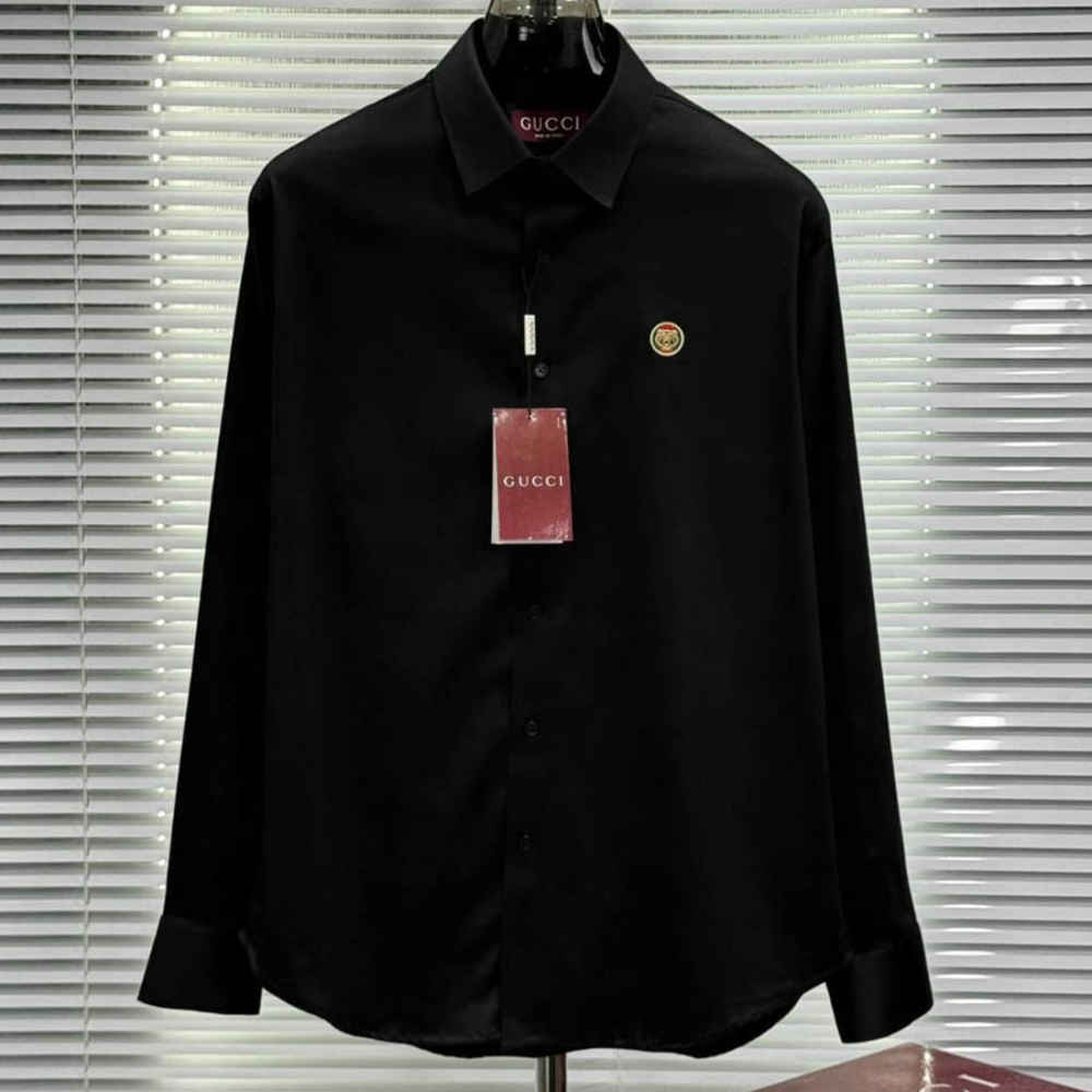 Gucci GG Embroidery Black Stretch Cotton Shirt-thumb-4