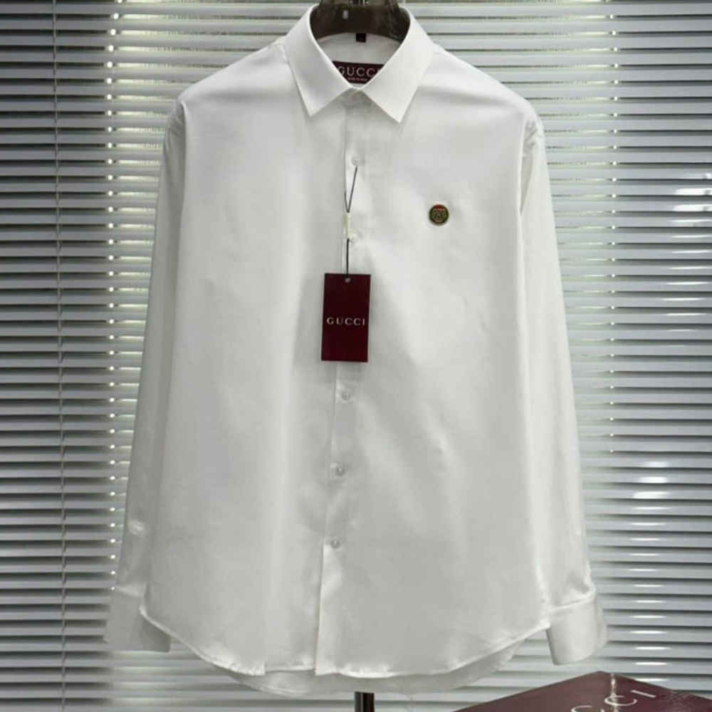 Gucci GG Embroidery White Stretch Cotton Shirt-thumb-0