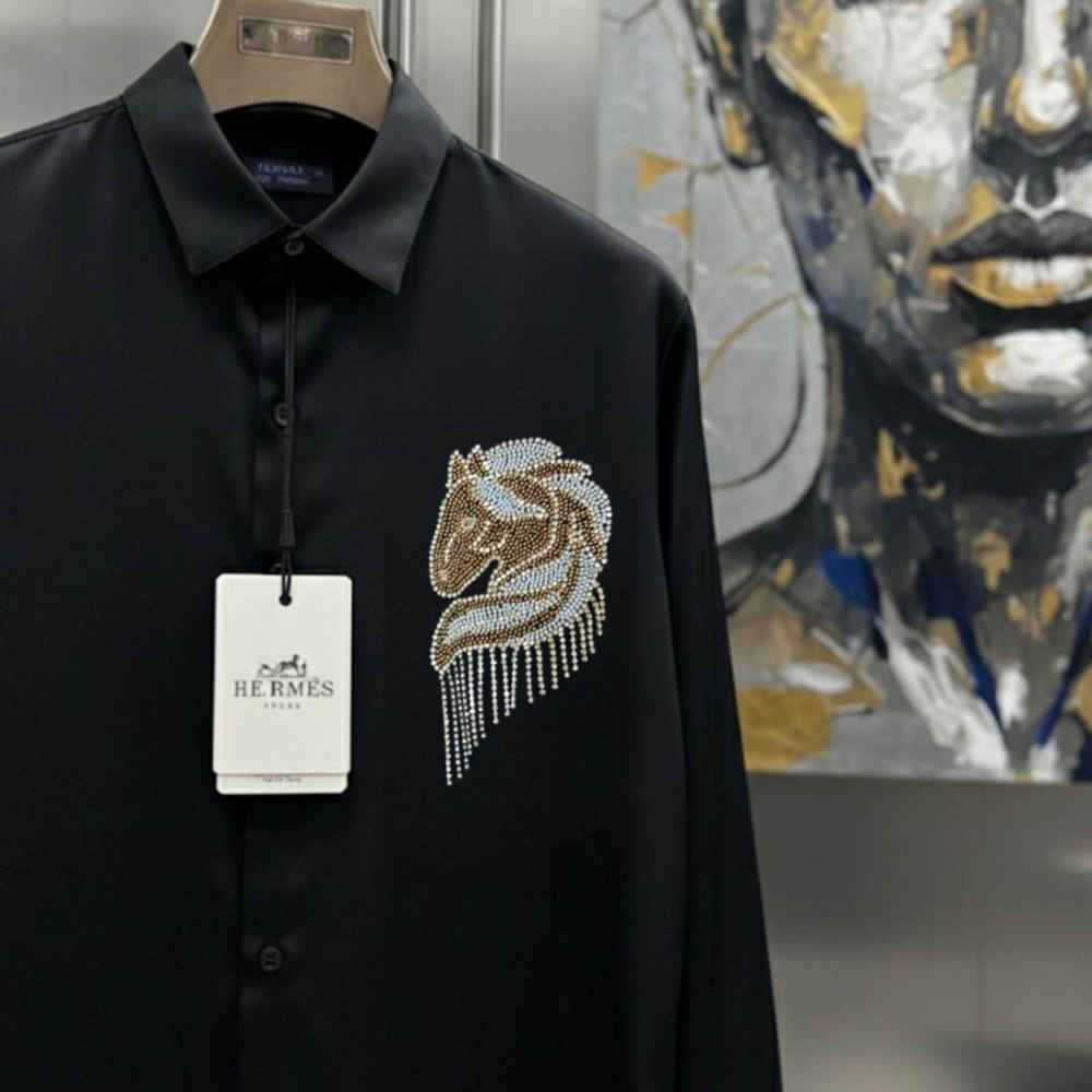 Hermès Embroidery Horse Logo Black Premium Shirt-1