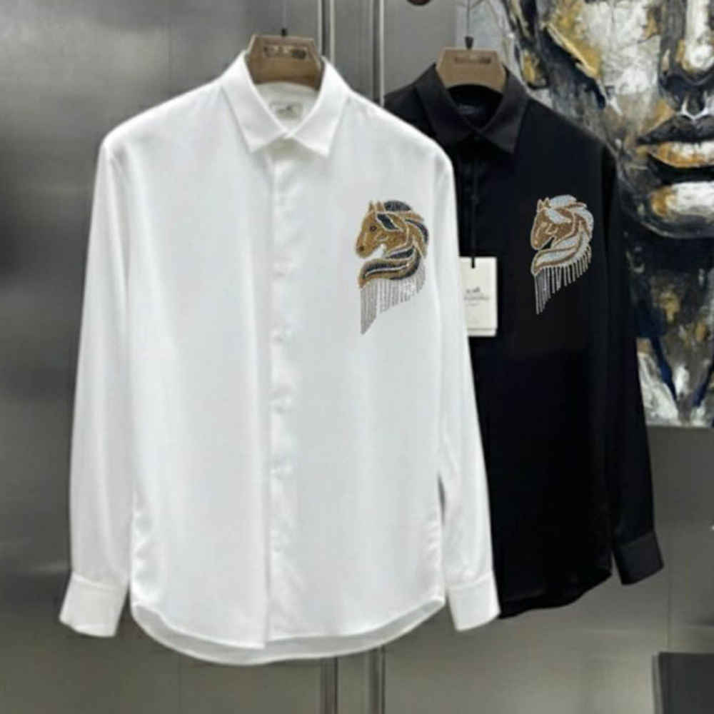 Hermès Embroidery Horse Logo White Premium Shirt-3