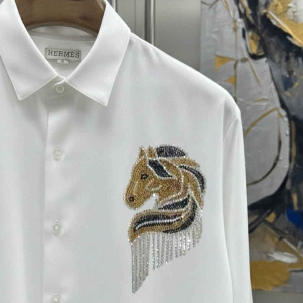 Hermès Embroidery Horse Logo White Premium Shirt-1