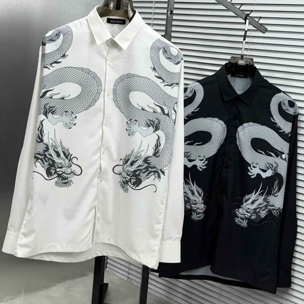 Balmain Paris White Dragon Print Shirt-3