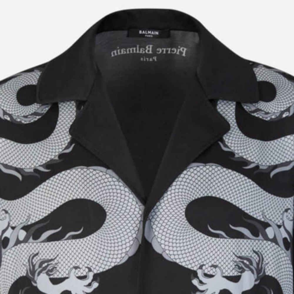 Balmain Paris Black Dragon Print Shirt-3