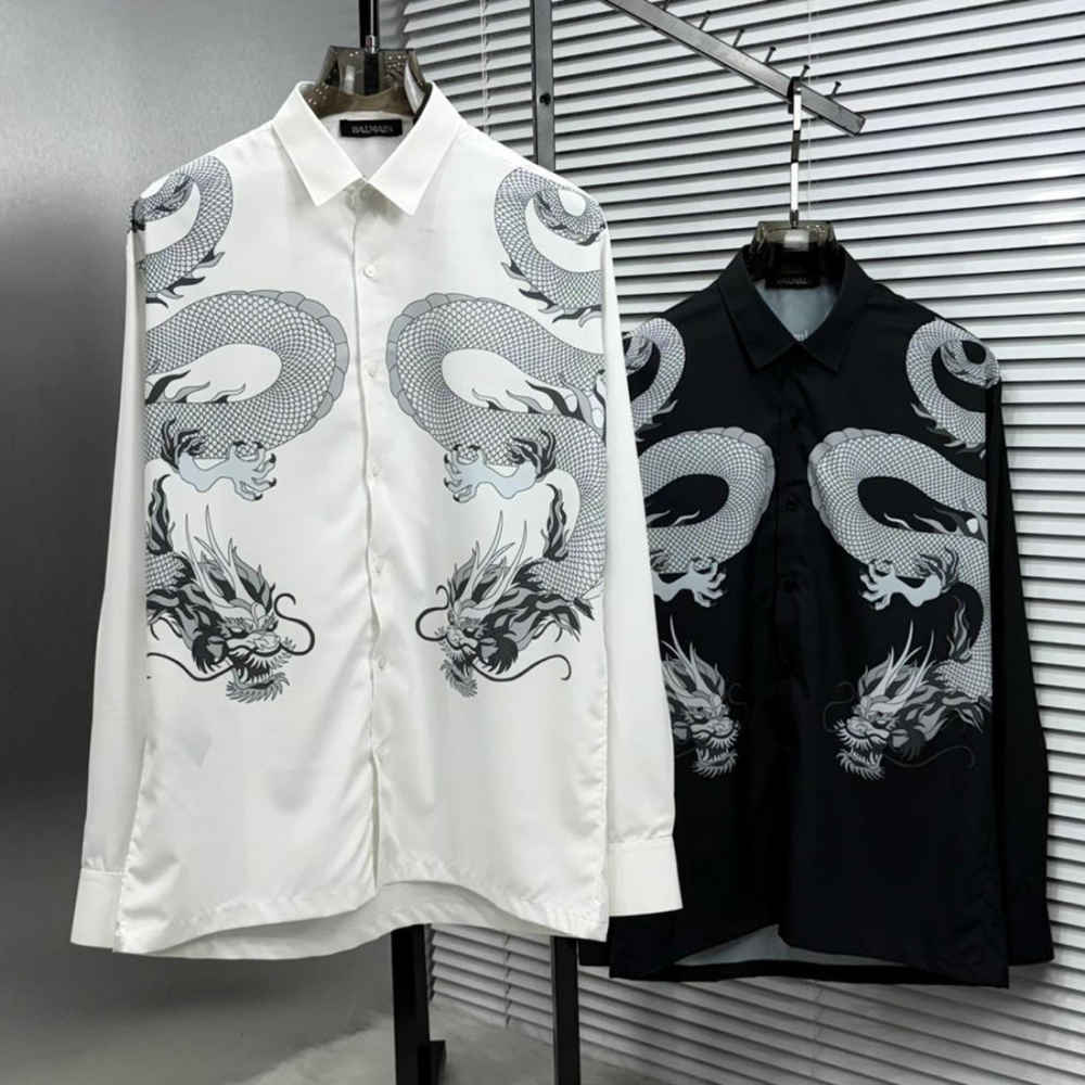 Balmain Paris White Dragon Print Shirt-2