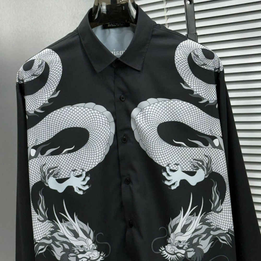 Balmain Paris Black Dragon Print Shirt-1