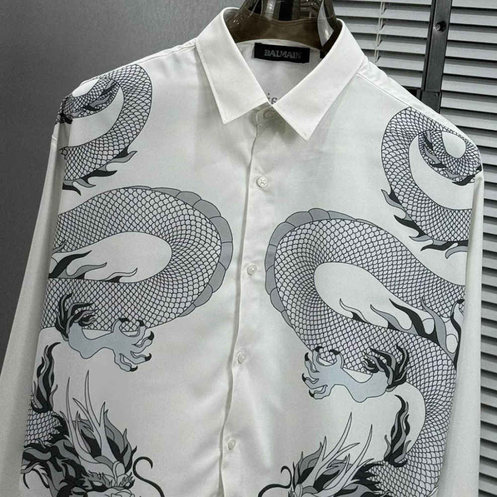 Balmain Paris White Dragon Print Shirt-1