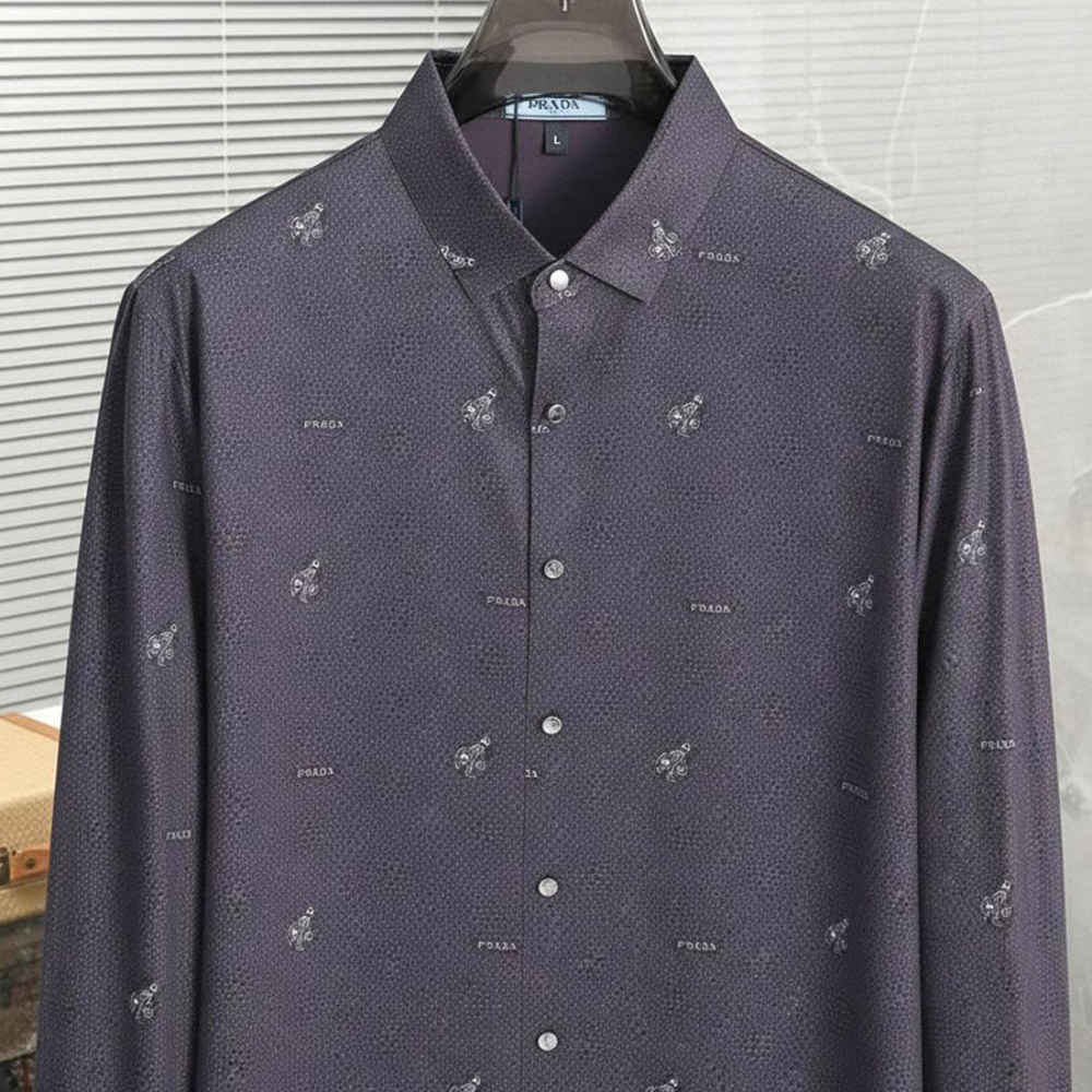 Prada Embroidery Grey Premium Quality Shirt-thumb-1