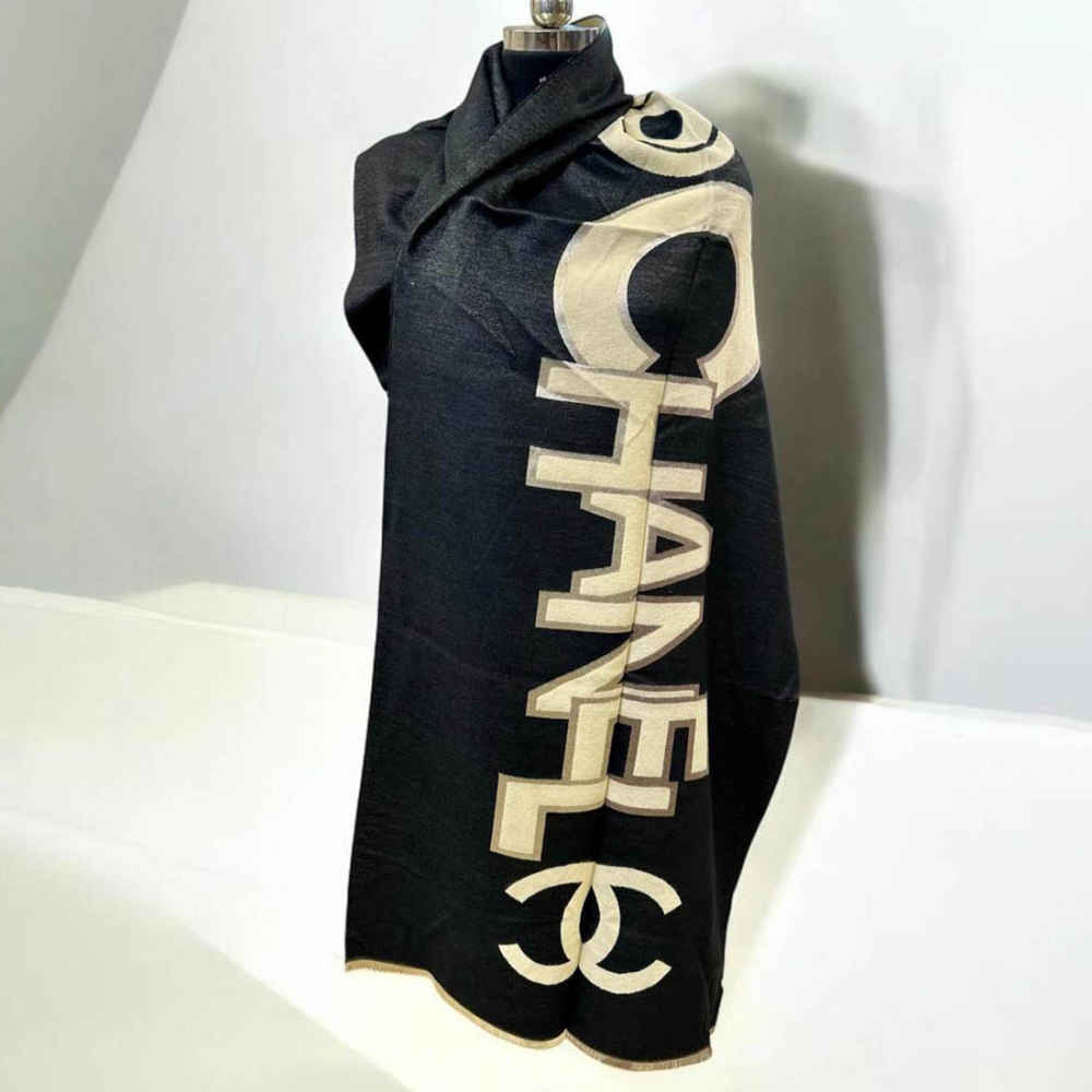 Chanel Designer Black Woolen Stole-1
