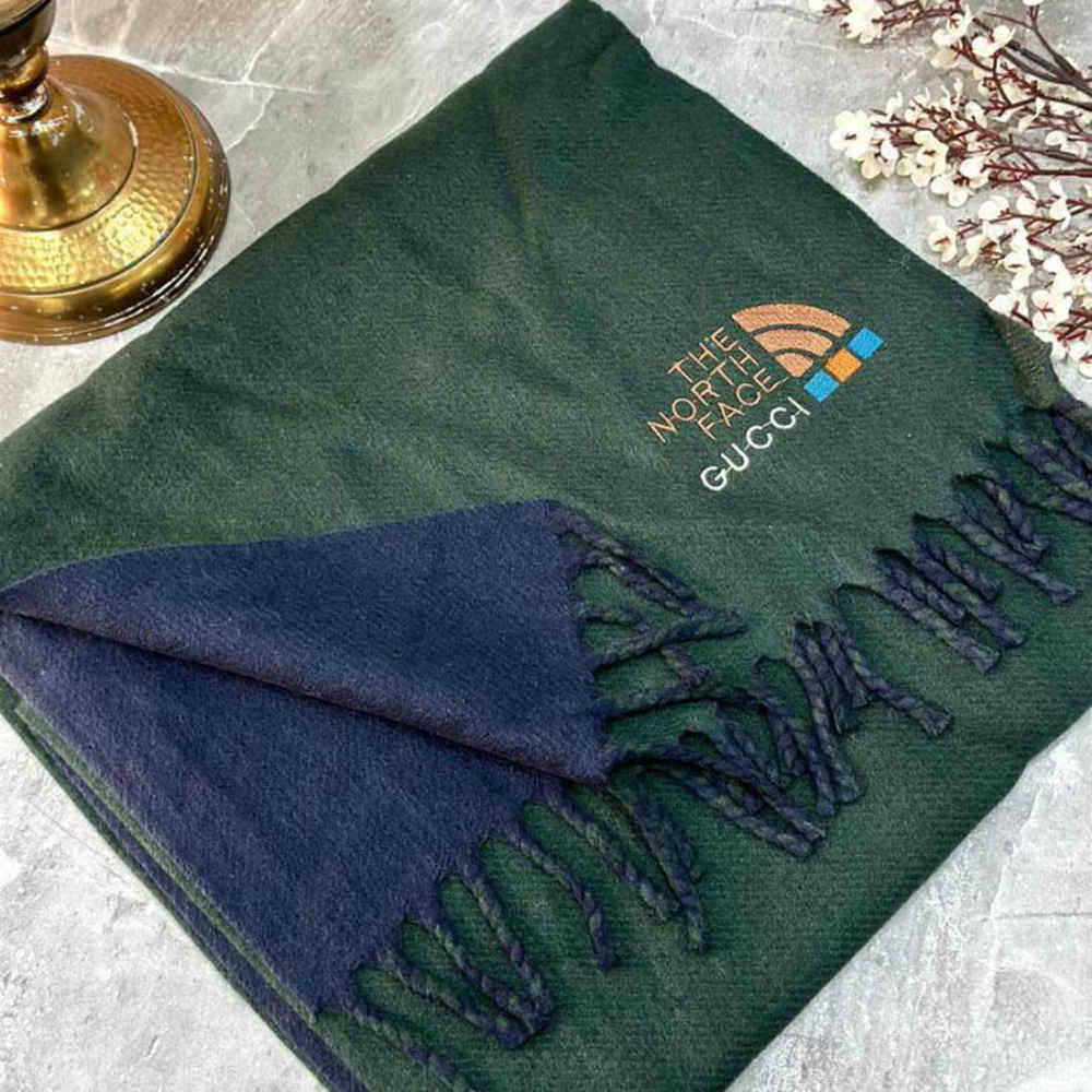 Gucci X North Face Green Woolen Stole-thumb-0