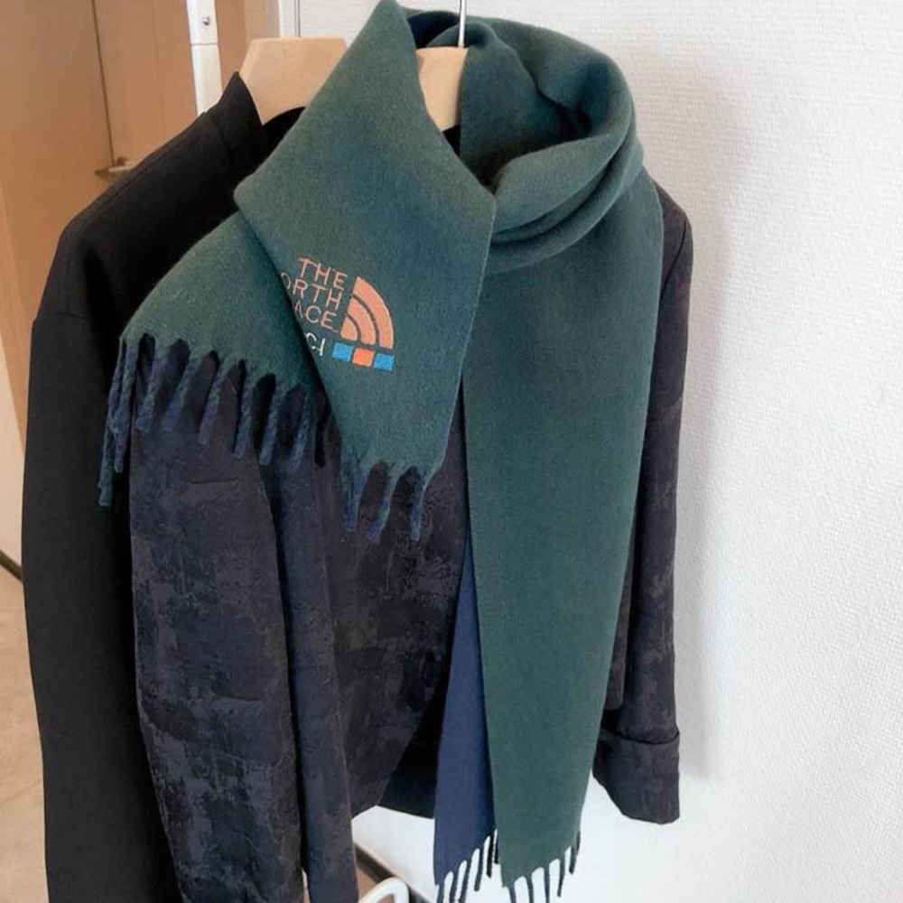 Gucci X North Face Green Woolen Stole-thumb-1