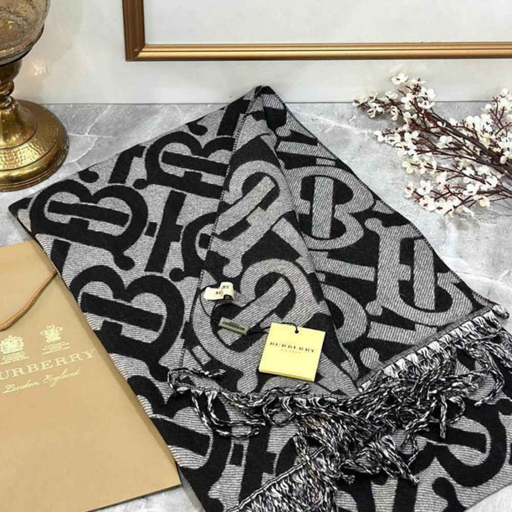 Burberry Designer Black Silk Stole-thumb-1