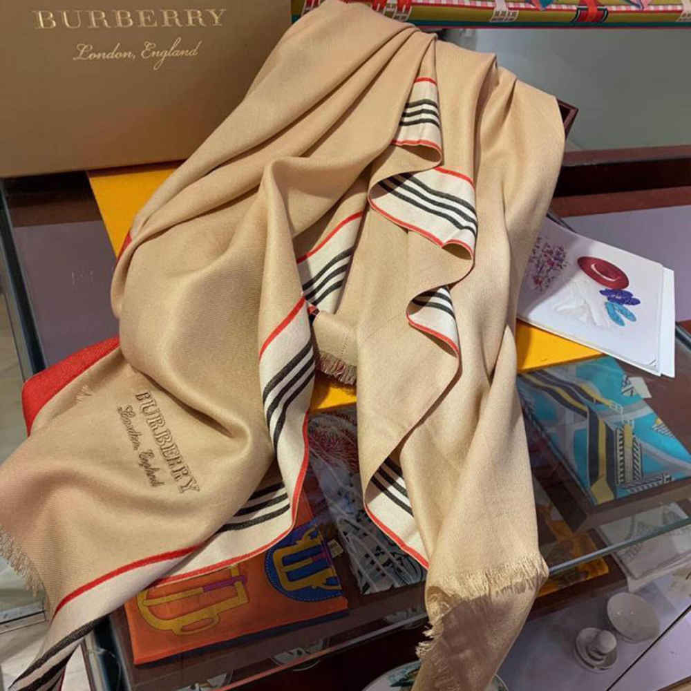 Burberry Designer Beige Silk Stole-thumb-0