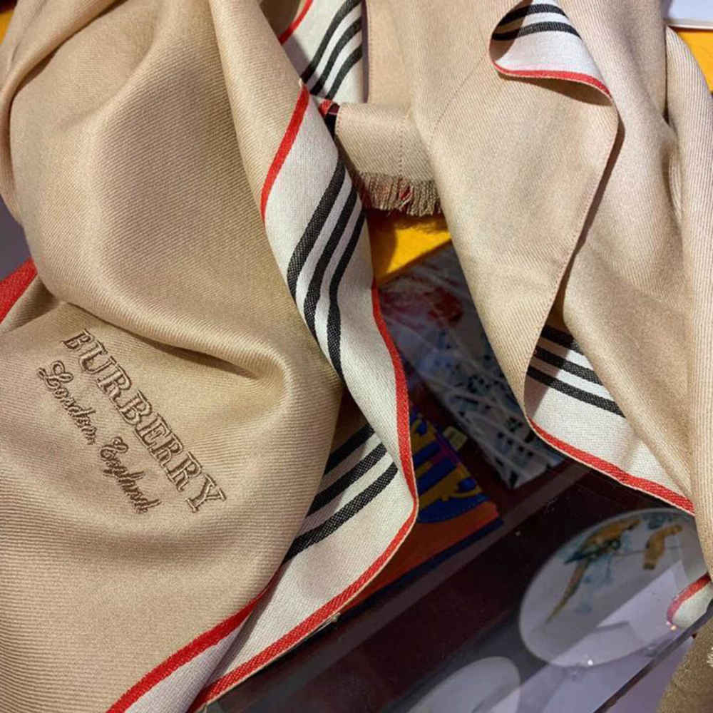 Burberry Designer Beige Silk Stole-thumb-3