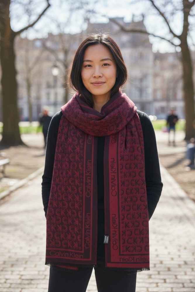 Calvin Klein Reversible Designer Wine Woolen Stole-thumb-1