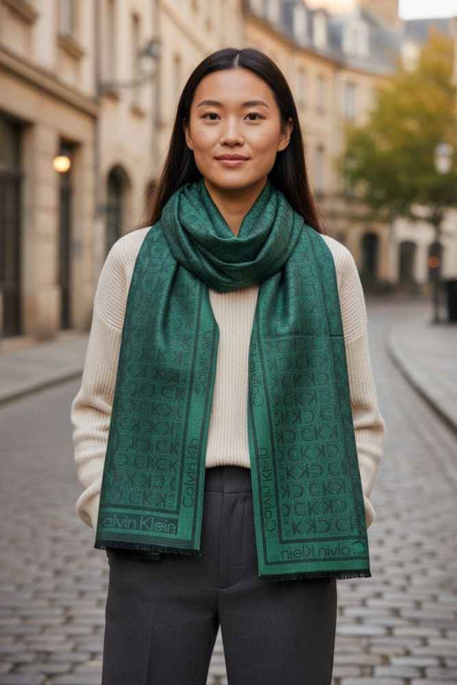 Calvin Klein Reversible Designer Green Woolen Stole-thumb-0