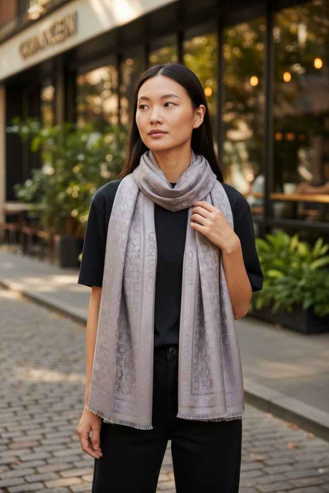 Calvin Klein Reversible Designer Grey Woolen Stole-thumb-0