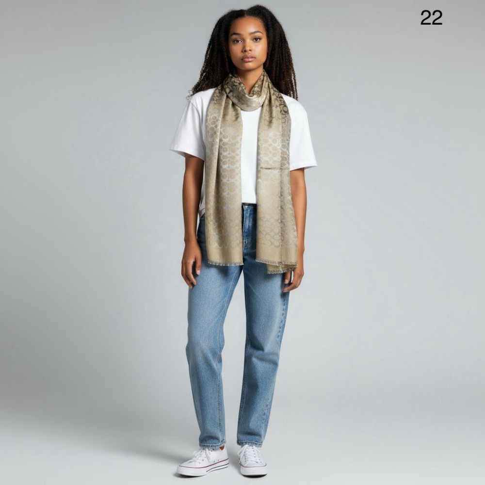 Coach Signature Beige C Border Woollen Stole-1