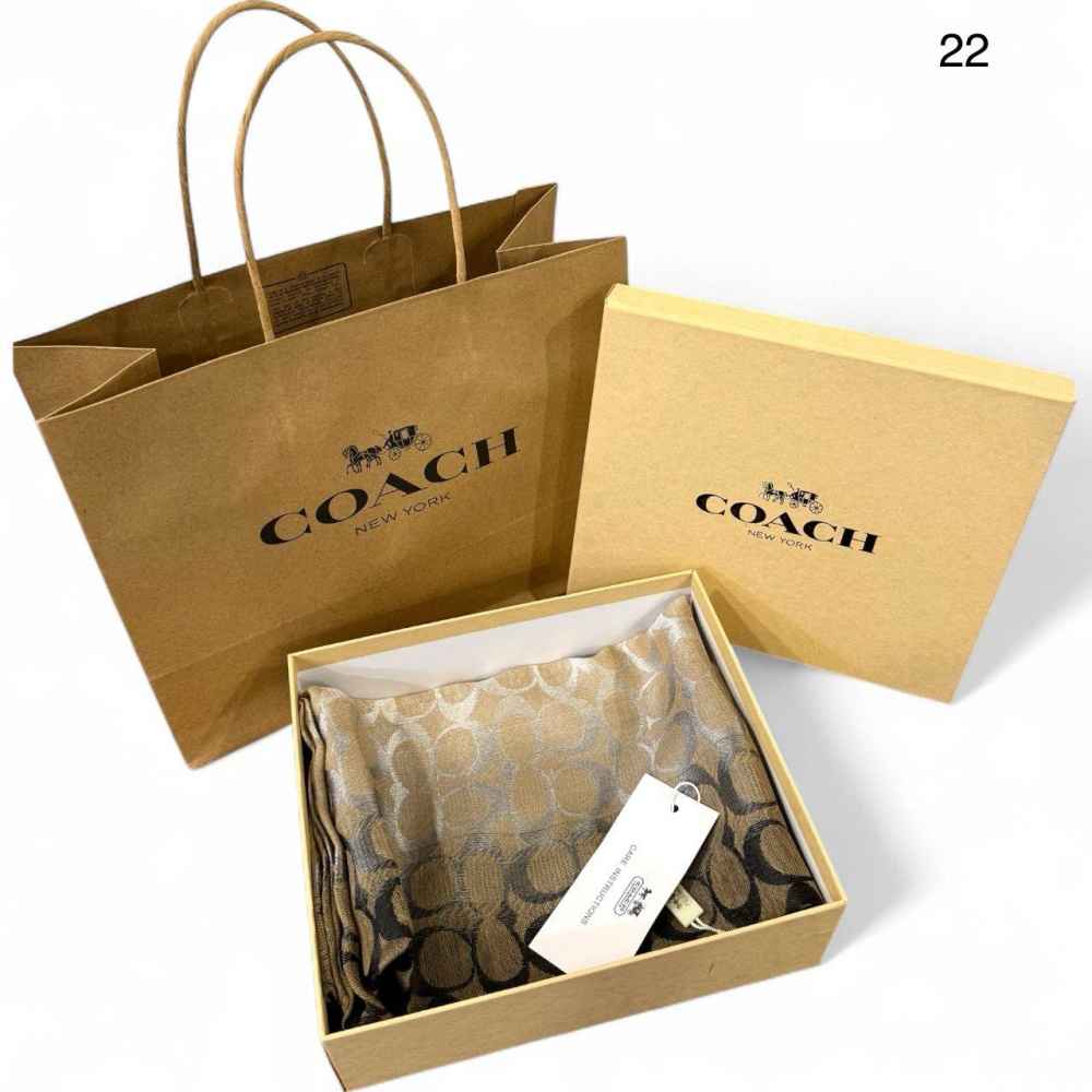 Coach Signature Beige C Border Woollen Stole-2