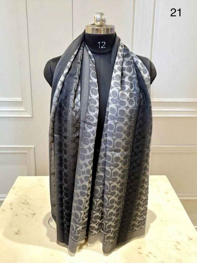 Coach Signature Grey C Border Woollen Stole-thumb-1