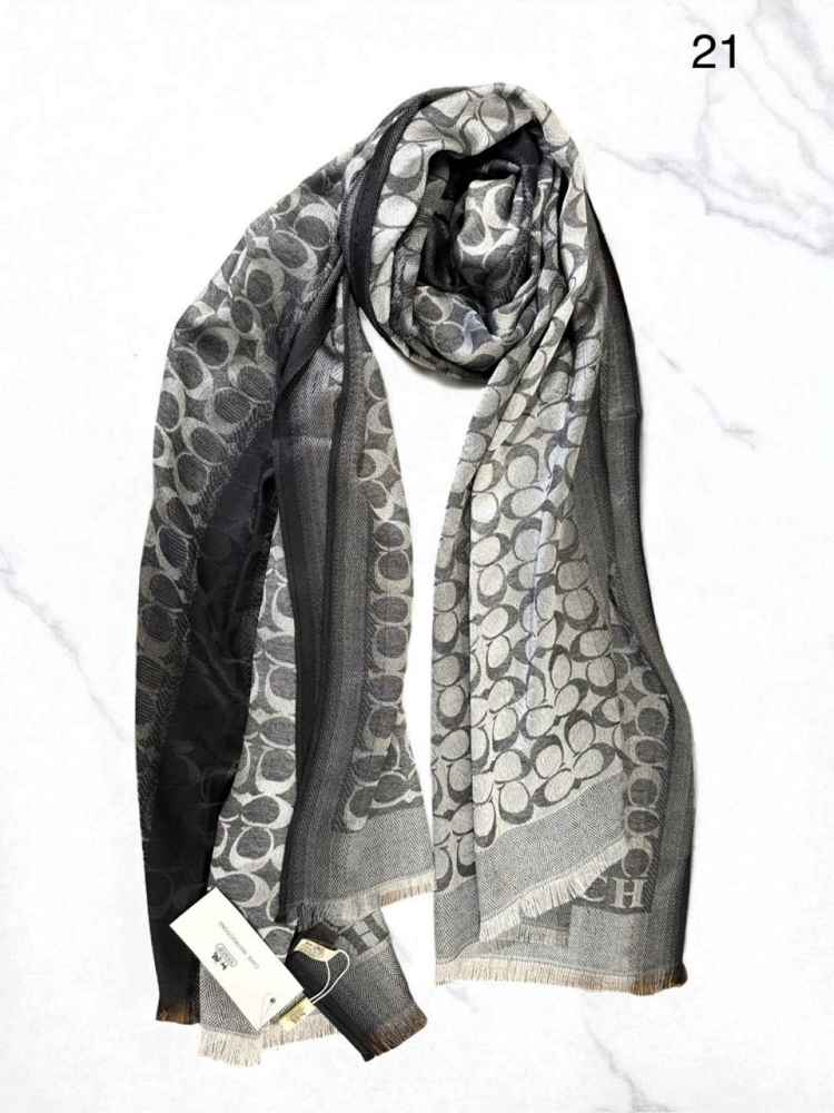 Coach Signature Grey C Border Woollen Stole-thumb-2