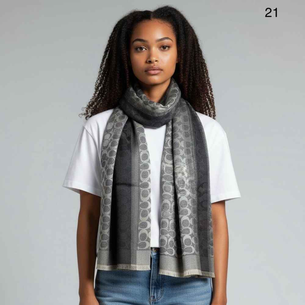 Coach Signature Grey C Border Woollen Stole-thumb-0