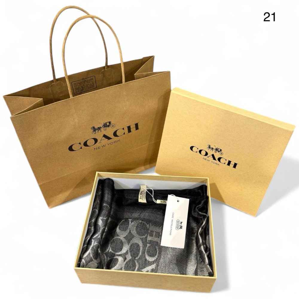 Coach Signature Grey C Border Woollen Stole-thumb-3