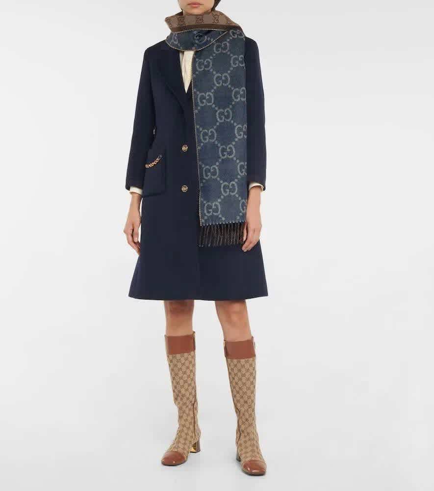 Gucci GG Monogram Bee Warm Blue Reversible Cashmere Stole-2