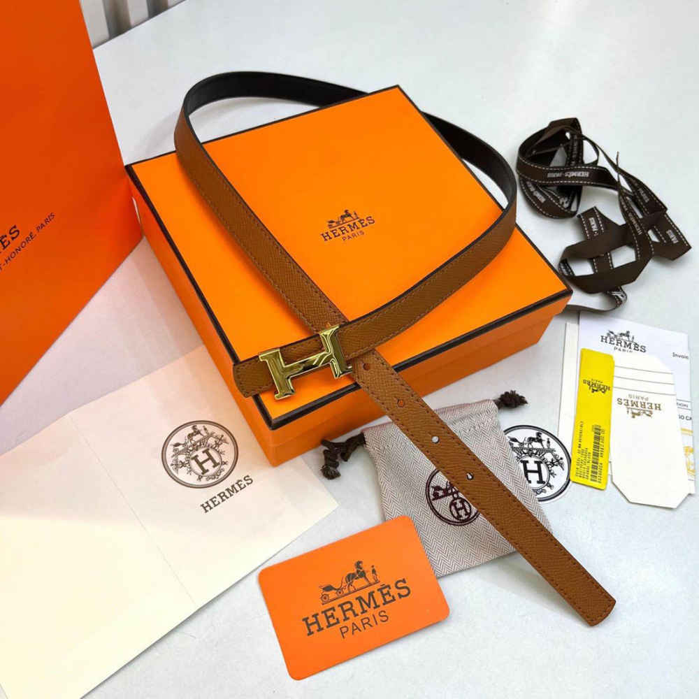 Hermes Brown Elastic Band Crystal Embellished Buckle Belt-thumb-0