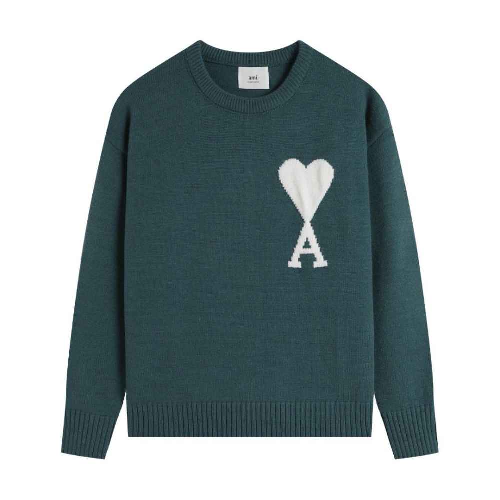 Ami Paris Dark Green Crewneck Pullover-thumb-0