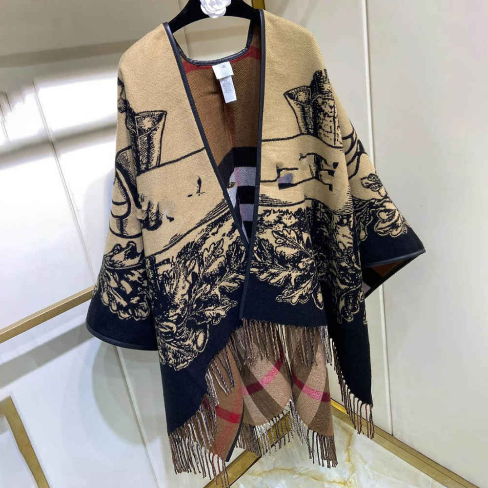 Burberry Reversible Brown/Black Ponchu Stole-thumb-1