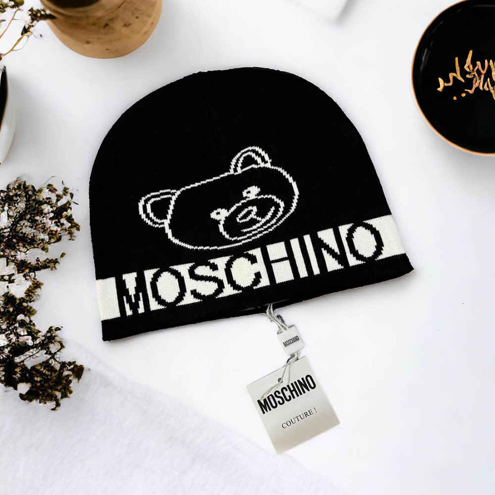 Moschino Black Cashmere Beanie-thumb-0