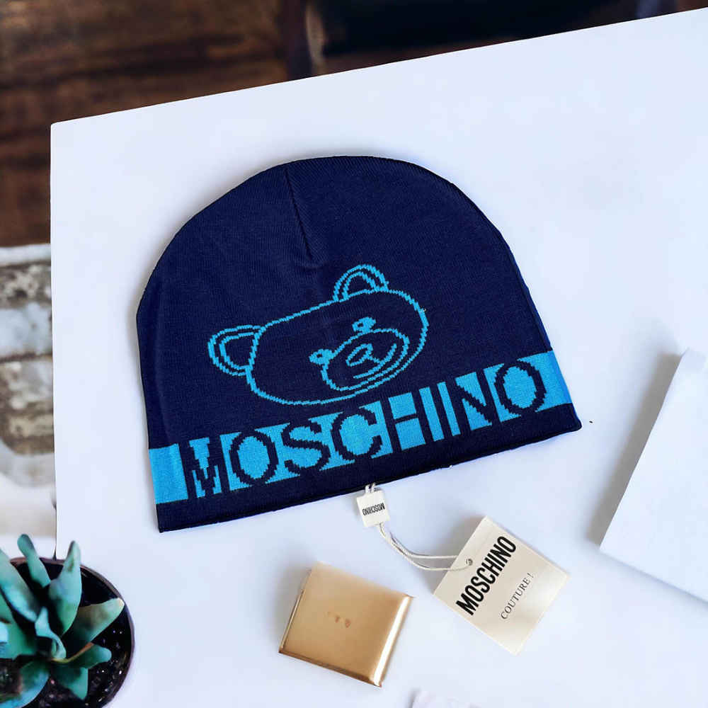 Moschino Blue Cashmere Beanie-thumb-0
