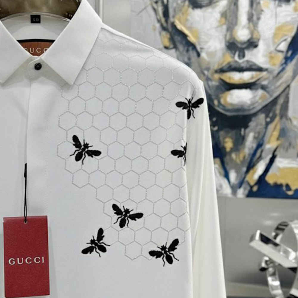 Gucci GG Embroidery White Stretch Cotton Shirt-1